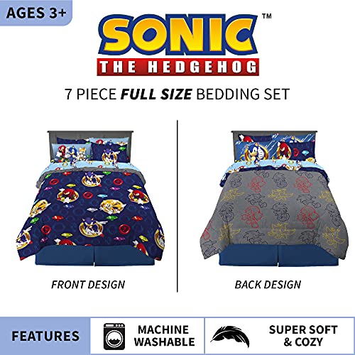 Franco Kids Bedding Super Soft Comforter and Sheet Set with Sham, 7 Piece Full Size, Sonic The Hedgehog - color: Sonic the Hedgehog, size: Full