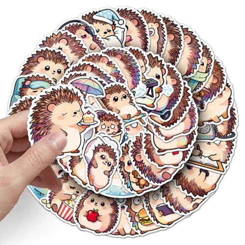50PCS Cute Hedgehog Stickers for Water Bottles, Vinyl Waterproof Sticker Lovely Cartoon Decals Pack for Laptop Guitar Scrapbook Skateboard Party Supplies (Hedgehog)