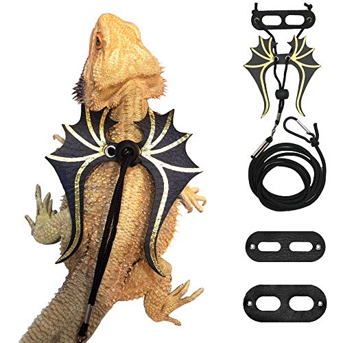 Bearded Dragon Leash Harness Set, 3 Size Harness, Dinosaur Wing | Soft Leather Bearded Dragon Harness, Durable Lizard Leash, Cool Wing, Fit Small Reptile, Great for Outdoor Walking