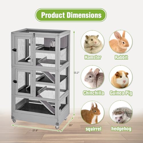GUTINNEEN Large Wooden Small Animal Cage with Upgraded Chew-Resistant Aluminum Edges & Wheels for Guinea Pigs, Ferrets, Chinchillas, Rats - Indoor/Outdoor Use (5-Level)