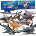 8 Pack Shark Toys with Booklet, Realistic Shark Figurines | Soft plastic ocean animal figures with booklet for under sea play, party decorations, cake toppers, bath play, and gifts