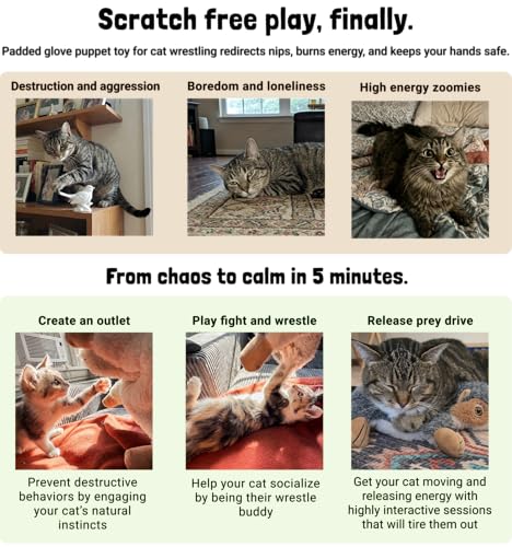 Milunova Pupr Pals Cat Wrestling Glove (Catnip Infused) Hand Puppet Toy with Tough Padding for Safe Interactive Play, Protection to Stop Kitten Scratching Hands; for Boredom-Busting Exercise - style: Nutjob + Catnip