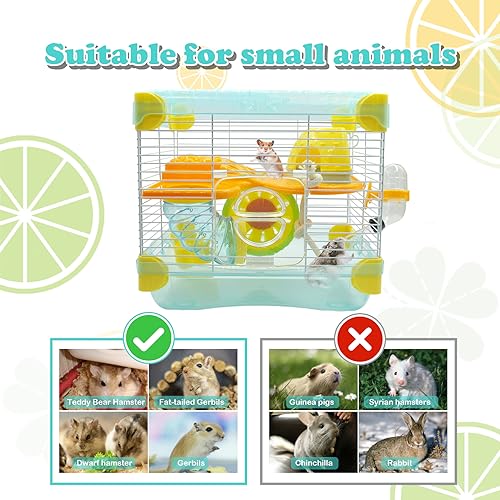 2 Layers Hamster Cage with Tubes Mouse Cage with Accessories Water Bottle Food Dish Transparent Hamster Habitat with Exercise Wheel for Hamster Guinea Pig Gerbil (10.9" x 8.1" x 9.8" Blue) - color: 【Blue】