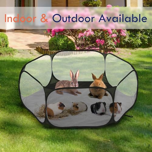 Pawaboo Small Animals Playpen, Black | Waterproof Small Pet Cage Tent, Strong Steel Wire Frame, Portable Outdoor - color: Black