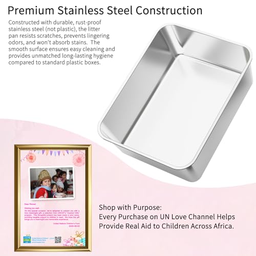 RIZZARI Cat Litter Box Anti-Scatter: Open-Room for Large Cats & Multi-Home | Odor-Free Steel Pan / Paw-Massage Entry Trap / Raised Anti-Spill Edges / Fits Maine Coon & 2+ Cats / Easy-Scoop Open View - color: Pink