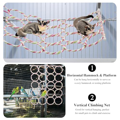 Hypeety Rat Climbing Rope Net Small Pet Hanging Swing for Cage Accessories | Bird hammock, climbing ladder bridge, cage enrichment toys, for rat/guinea pig/sugar glider, with 4 hooks, 20-ring, 2pcs - color: 20-ring
