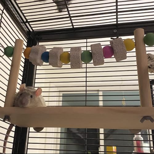 Hamster Wood Ledge Platform with Lava Stone Chew Block, Cage Rest Shelf Climbing Toy for Dwarf Hamsters, Sugar Gliders, Parakeets - style: Style A