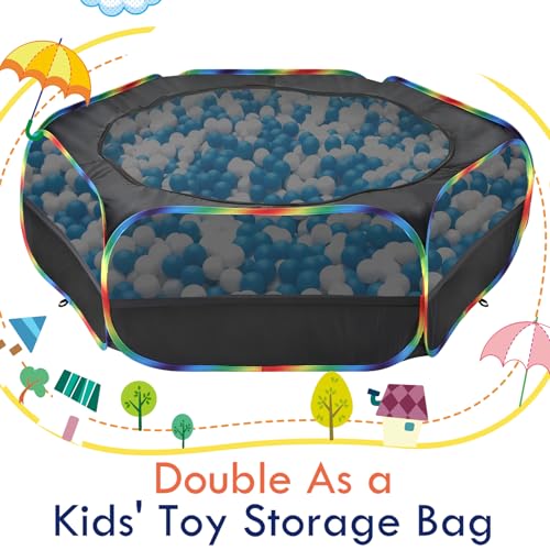 Pawaboo Small Animal Playpen with Zippered Cover, Black + Rainbow | Portable pop-up pet tent for supervised rabbits, guinea pigs, chicks and kittens; water-resistant bottom and 3 metal rods - color: Black + Rainbow