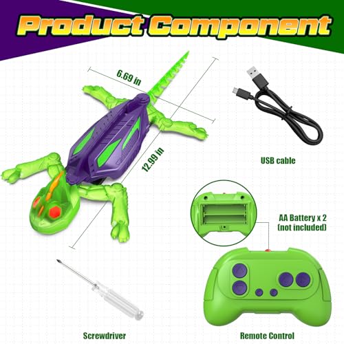 Wall Climbing Gecko, Glow-in-The-Dark Lizard Wall Crawler, Remote Control Lizard with LED Eyes, 360° Rotating Electric Reptile Robot for Floor and Wall, Christmas Birthday Gift for 3-8 Year Old Kids - color: Purple