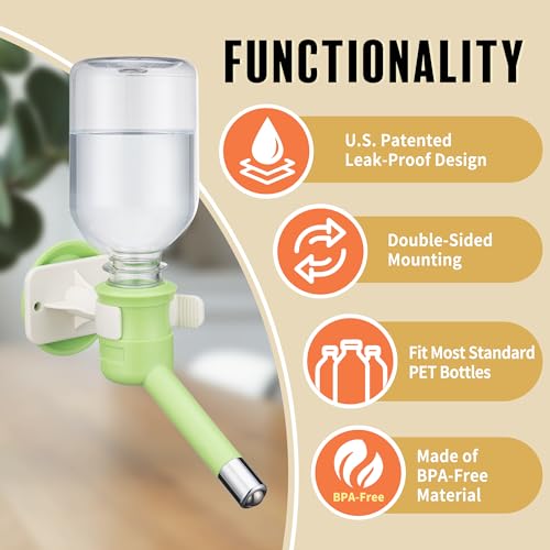 Choco Nose No-Drip Water Bottle for Small Dogs & Cats (10–25 lb) - Leak-Proof Patented 16mm Nozzle Helps Prevent Mess & Spills, BPA Free, Easy to Install Cage & Crate Mount Feeder, 10.2 fl oz (C590) - color: C590 Apple Green