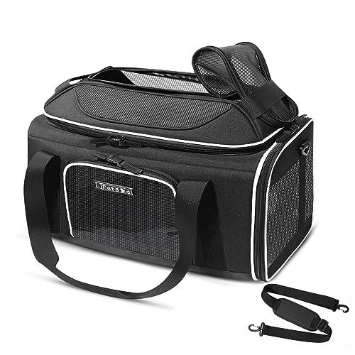 Top-Expandable Small Pet Carrier 17"x12"x8.5" Airline Approved | for JetBlue/Frontier/Spirit Airlines, Lockable Safety Zippers and Anti-Scratch Mesh, Soft-Sided, Pets Under 8 Lbs, Black - color: Black, size: 17.0"L x 12.0"W x 8.5"H