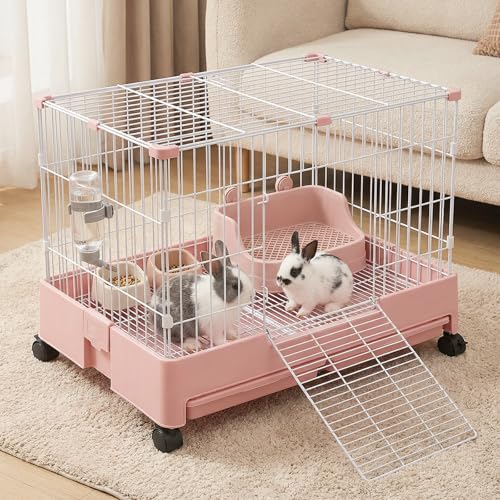 Rabbit Litter Box, Bunny Litter Box, Removable Top and Base, Pink | Removable Top and Bottom, Easy to Assemble and Clean, Suitable for Adult Rabbits, Guinea Pigs and Other Small Pets - color: Pink, size: 14" × 9.5" × 6"