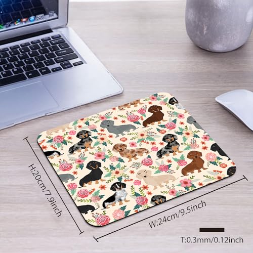 Dachshund Floral Seamless Design Mouse Pad, Sausage Dog Wiener Desk Mat | Pink Rose Flowers, Boho Puppies Animal Art, 9.5"x 7.9", Cute Smooth & Anti-Slip Mousepad - color: Sausage Dog