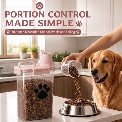 Dog Storage Container with Cleaning Brush and Measuring Cup | Airtight Portable Pet Food Containers with Upgraded Large Spout and Cup for Dogs,Cats,Birds,Small Animals(White) - color: 3QT-White