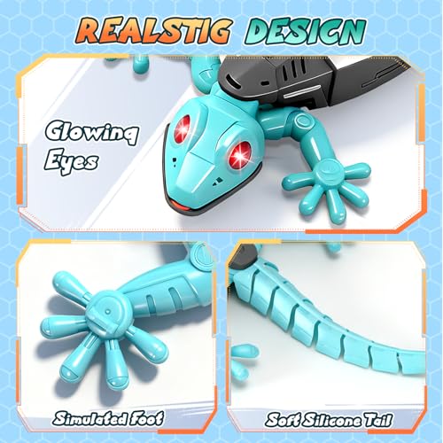 KETIEE RC Wall Crawler Gecko: Wall Climbing Gecko Toy for Kids, Remote Control Climbing Lizard with Led Glowing Eyes, Rechargeable Floor Ceiling Crawling Robot Prank Toy, Gift for Boy Girl 3+Years Old