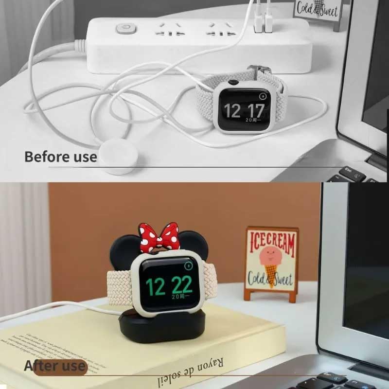 Cute Mouse Charger Stand for Apple Watch, Silicone Desk Stand Holder for iWatch, Charging Station Dock Holder Compatible with All Apple Watch Series Ultra/SE/8/7/6/5/4/3/2/1 (Not Include Charger) - color: W-Pink Mouse