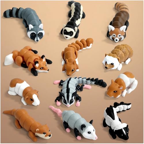 12 PCS 3D Printed Animals Figures Toys, Realistic Articulated Desk Pets, Educational Learning Fidget Toy Cake Toppers for Home Office Decor Birthday Gift Party Favors, Squirrel, Sugar Glider