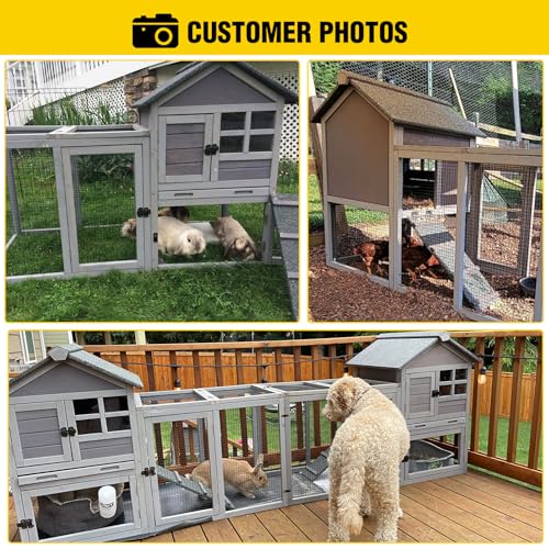 Aivituvin Rabbit Hutch Indoor Bunny Cage Outdoor with Run Chicken Coop Guinea Pig House with Waterproof Asphalt Roof,No Leakage Pull Out Tray (103.2" L x 25.2" W x 36.2" H, Grey-2 Sets) - color: Grey, size: 103.2" - 2 Sets