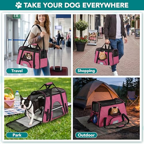 PetAmi Airline Approved Pet Carrier for Cats Small Dogs, Small Heather Pink | Soft Sided TSA Travel Bag, Sherpa Bed, Breathable Mesh Ventilation, Collapsible Bowl, Fits Under Seat, Up to 18 lbs - color: Heather Pink, size: Small - 17"L x 10.2"W x 11.2"H