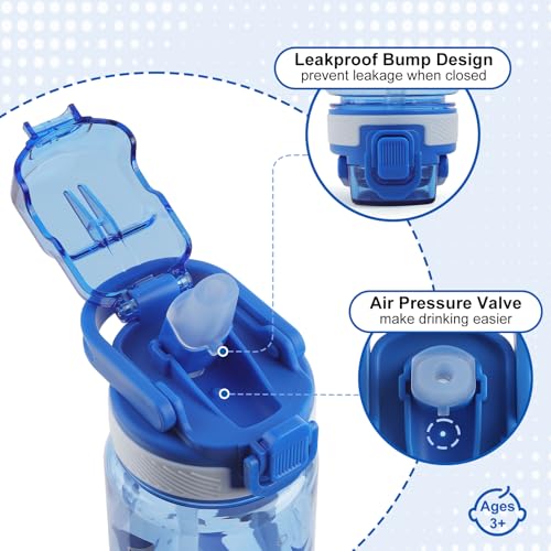 Kids Water Bottle for School, 16 Oz Plastic Water Bottle, 1 Pack | Silicone Spout, Pop-Up Cover, BPA Free & Dishwasher Safe, Shark - color: Shark, size: 16.2 Ounces