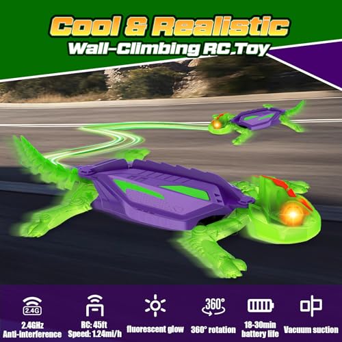 Wall Climbing Gecko, Glow-in-The-Dark Lizard Wall Crawler, Remote Control Lizard with LED Eyes, 360° Rotating Electric Reptile Robot for Floor and Wall, Christmas Birthday Gift for 3-8 Year Old Kids - color: Purple