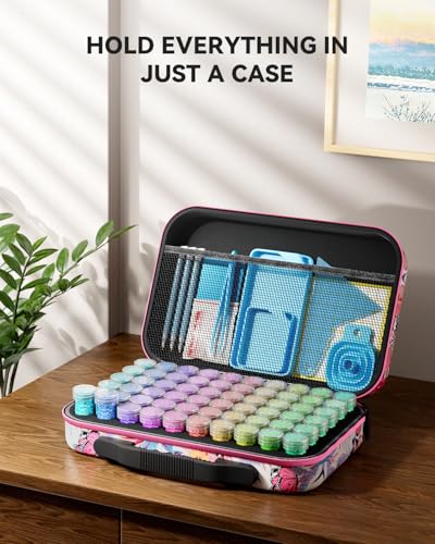 ARTDOT 60 Slots Storage Container for Diamond Art Kits for Adults,Portable Bead Storage Boxes for Diamond Painting Accessories and Tools - color: Pink, size: Medium
