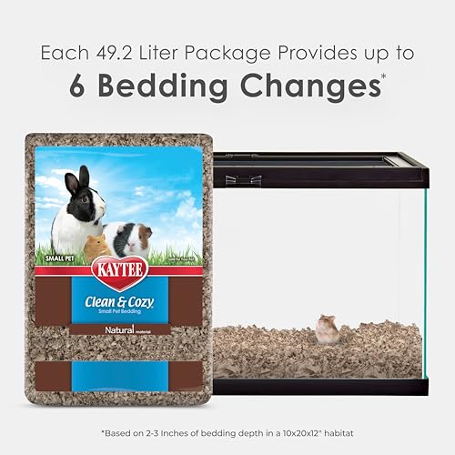 Kaytee Clean & Cozy Natural Paper Bedding, 49.2 Liters | Keeps habitats fresh. Small animal bedding for rabbits, guinea pigs, hamsters. Hamster bedding odor control, 99% dust-free - size: 49.2 Liters