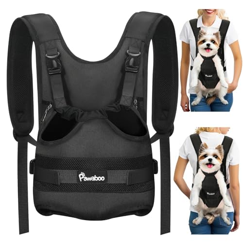 Pawaboo Pet Front Carrier Backpacks for Small Medium Dogs | Legs Out Easy-fit,Adjustable Straps,Hands-free,for Travel Hiking Cycling Camping AA-Black M - color: AA-Black, style: Medium (Pack of 1)