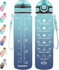 Enerbone 32 oz Drinking Water Bottle with Times to Drink and Straw, Motivational with Carrying Strap, Leakproof BPA & Toxic Free, Ensure You Drink Enough Water for Fitness Gym Outdoor - color: Green-Blue