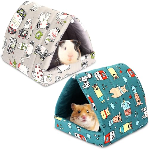 UPINS 2 Pack 9.8 inches Guinea Pig Bed,Guinea Pig Hideout | Washable Small Animal House Cage Accessories, for Dwarf ,Rabbits ,Chinchillas Hamsters, Hedgehogs,Rats - color: Blue Gray, size: 9.84 x 9.84 inch