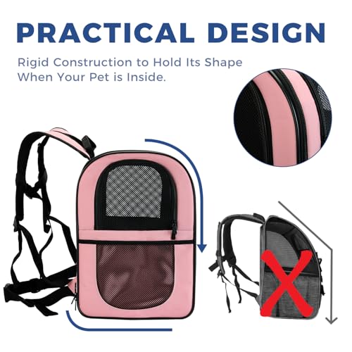 Apollo Walker Cat Carrier Backpack for Small Dogs and Cats Up to 18 lb | Side Pockets, Four-Sided Breathable Mesh, Stability Package, Removable Pad,3D back panel,Thickened shoulder straps - color: Pink