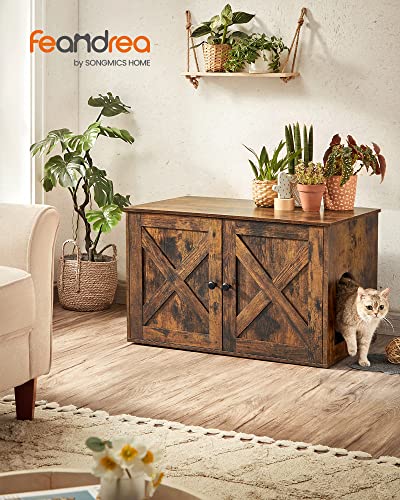 Feandrea Cat Litter Box Enclosure, Litter Box Furniture Hidden with Removable Divider, Indoor Cat House, End Table, 31.5 x 20.9 x 19.7 Inches, Rustic Brown UPCL002X01 - color: Rustic Brown, size: L (31.5"L x 20.9"W x 19.7"H)