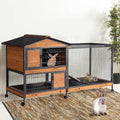 Gutinneen 2-Story Rabbit Hutch Indoor Bunny Cage Large Rabbit Cage Outdoor with Chew-Proof Full Metal Frame, Locking Wheels, 2 Pull-Out Trays for Rabbits, Guinea Pigs, Small Animals (Brown & Black)