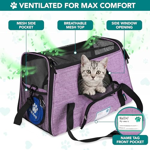 PetAmi Airline Approved Pet Carrier Cats & Small Dogs, Small Heather Purple | Soft Sided TSA Travel Bag, Sherpa Bed, Breathable Mesh Ventilation, Collapsible Bowl, Fits Under Seat, Up to 18 lbs - color: Heather Purple, size: Small - 17"L x 10.2"W x 11.2"H