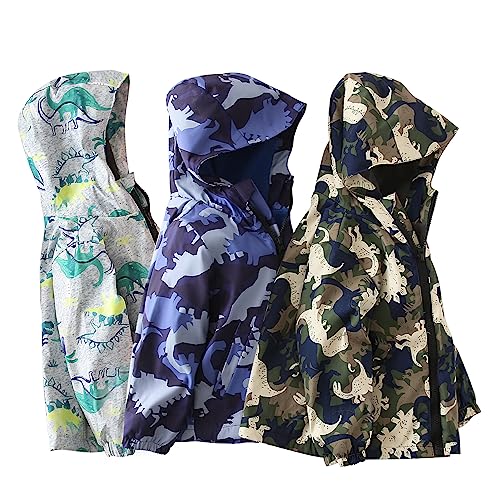 Happy Cherry Toddler Boy Girl Fleece Lined Jackets Waterproof Hooded Windbreaker Coat for Winter Fall 2023 - color: Thick Camo Blue Dino, size: 5T