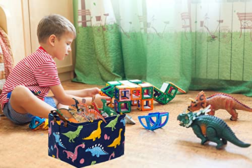 Essme Dinosaur Basket,Dinosaur Storage Baskets for Boys, Dinosaur Baskets for Boys with Handle Dinosaur Baskets for Dinosaur Room Decor, Clothes,Books.(Navy Blue dinosaurs) - color: Navy Blue dinosaurs