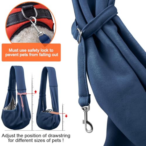 Tomkas Small Dog Cat Sling Carrier Puppy Purse Travel Wrap Soft Crossbody Pet Bag (Dark Blue, M - Classic Pocket & Classic Strap) - color: Dark blue