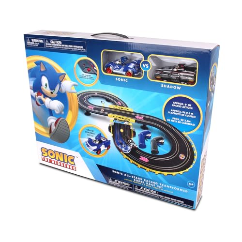 NKOK Sonic & Shadow Figure-8 Slot Car Race Track Set with Lap Counter | Officially licensed – includes 2 Sonic the Hedgehog vehicles, 2 controllers, 16 track pieces, and working lights Ages 5+ - style: Sonic & Shadow