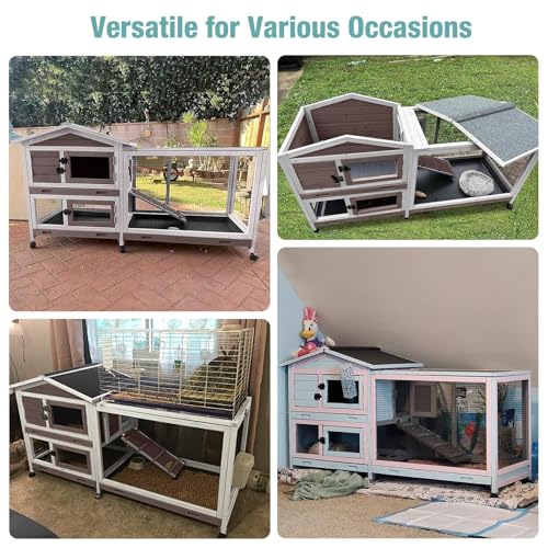 Suumerpety 62" Rabbit Hutch with Chew-Proof Ramp & Waterproof Roof - Indoor/Outdoor Bunny Cage, 2-Story Design, 6 Lockable Caster Wheels & Dual Pull-Out Trays (Brown) - color: (Brown)