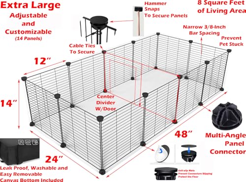 48" Extra Large Guinea Pig Enclosure Hamsters Critters Turtles Habitat Playpen Center Divider Access Door Mouse Mice Play Ground Puppy Bunny Play Yard Waterproof Bottom Canvas - size: 48.0"L x 24.0"W x 14.0"H