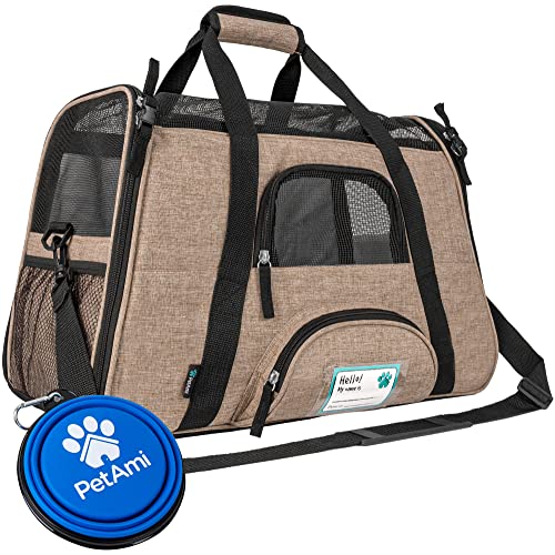 PetAmi Airline Approved Pet Carrier Cats & Small Dogs, Large Heather Taupe | Soft Sided TSA Travel Bag, Sherpa Bed, Breathable Mesh Ventilation, Collapsible Bowl, Fits Under Seat, Up to 18 lbs - color: Heather Taupe, size: Large - 19.5"L x 10.2"W x 12"H