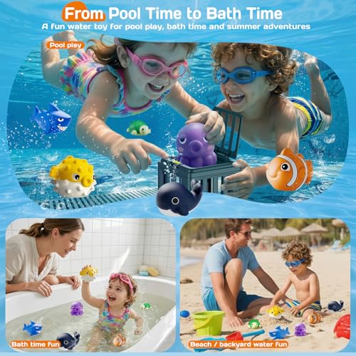 Pool Diving Toys for Kids, Underwater Swim Game Set with 6 Floating Sea Animals & 6 Dive Cages, Summer Water Toys for Pool, Bath & Beach Play, Birthday Gift for Boys Girls Ages 3-12