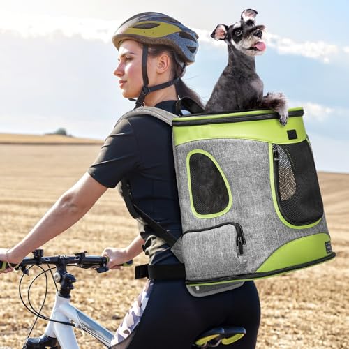 Petsfit Pet Backpack Carrier Easy-Fit Dog Travel Backpack Carrier for Hiking Walking Cycling Suitable for Small Medium Dogs Cats and Rabbits up to 22 Pounds, Green | 13.5 x 12.5 x 17.5 in; reinforced frame, 600D Oxford, 4 mesh panels, lockable zippers, sa