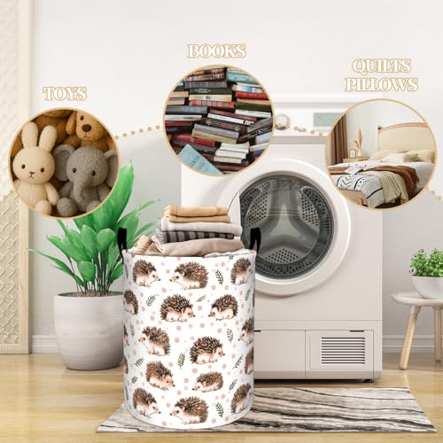 Cute Hedgehog with Leaves and Dots Laundry Basket, Dorm Nursery Foldable Laundry Hamper Organizer for Bathroom Decor, Toy Clothes Storage Box for Bedroom 19.7x15.7 Inch - style: Hedgehog11
