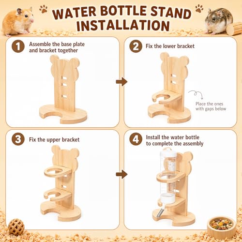 Novabright 5 Pcs Hamster Wooden Platform Set with Hideout Tunnel Running Wheel House & Platform Play Set with Water Bottle Holder Cage Accessories for Hamsters Gerbils Mice Dwarf Syrian - style: Basic Play Set