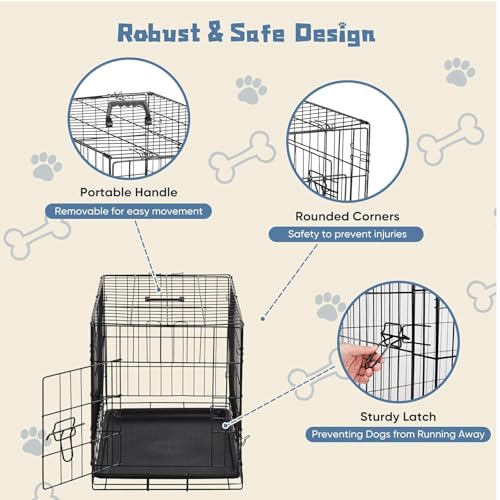 DUMOS Dog Crate 30 Inch, Foldable Puppy Small Medium Dog Cage Pet Kennel | Single Door Metal Wire, Plastic Leak-Proof Pan Tray, Portable Indoor Outdoor Training Travel - size: 30.0"L x 18.0"W x 19.5"H