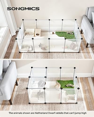 SONGMICS Pet Playpen with Floor, Small Animal Pen, Pet Fence Indoor, DIY Plastic Enclosure for Hamsters, Rabbits, Hedgehogs, Ferrets, 56.3 x 28.7 x 18.1 Inches, White ULPC02W - color: White, style: 20 Panels - 56.3"L x 28.7"W x 18.1"H