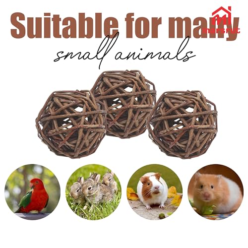 9pcs Willow Balls For Rabbits Bunny, Rattan Chew Toys, 2.1-2.3" Natural Branch Wicker Activity Treat Busy for Chinchillas Guinea Pigs Hamsters Gerbils Parrot Bird Small Animal Rats Bunnies Pet Gerbil