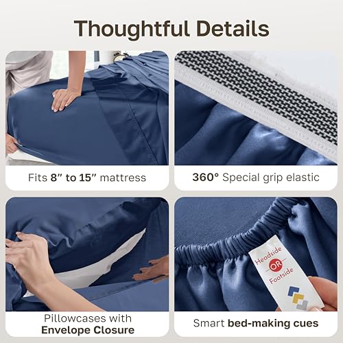 California Design Den 100% Egyptian Cotton Full Sheet Set, 4 Pcs, Navy Blue | Backed by Good Housekeeping Seal, Light & Airy Soft Sateen, 15" Deep Pocket, All-Around Elastic, Durable, Easy Care 4pc Set - color: Navy Blue, size: Full