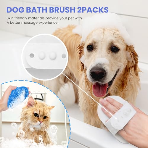Self Cleaning Shedding Brush - 5-in-1 Professional Pet Grooming Kit Skin Friendly Grooming Tool for Dogs, Cats, and Puppies, Deshedding and Hair Removal for Long and Short Haired Pets（Blue-White） - color: Blue-White